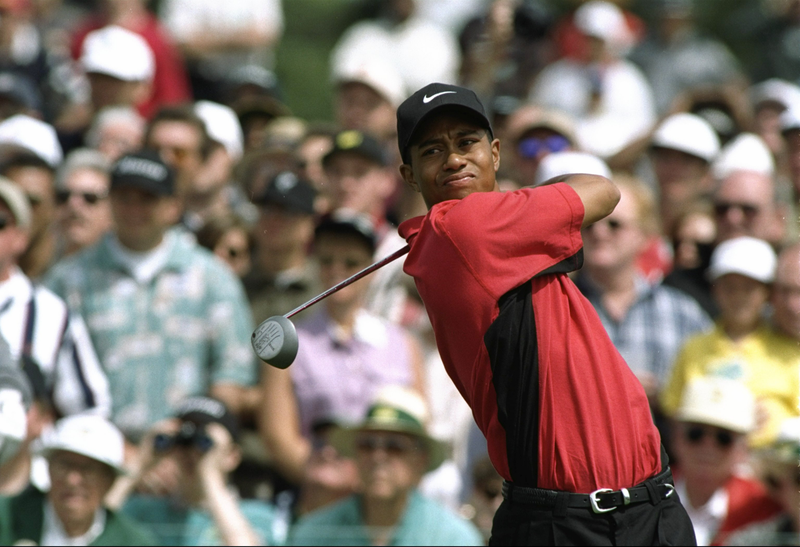Tiger Woods at the 1997 Masters. (Photo: Steve Munday/Allsport/Getty Images.)